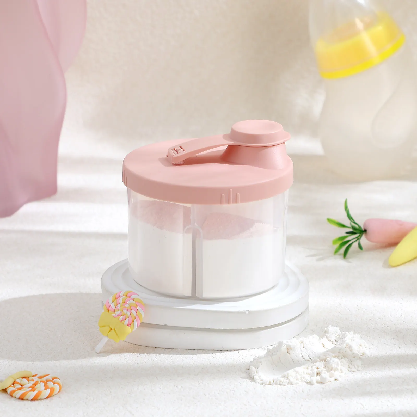 

2Pcs Reusable Formula Dispenser with Four Compartments Rotation No-Spill Milk Powder Container for Travel and Picnic