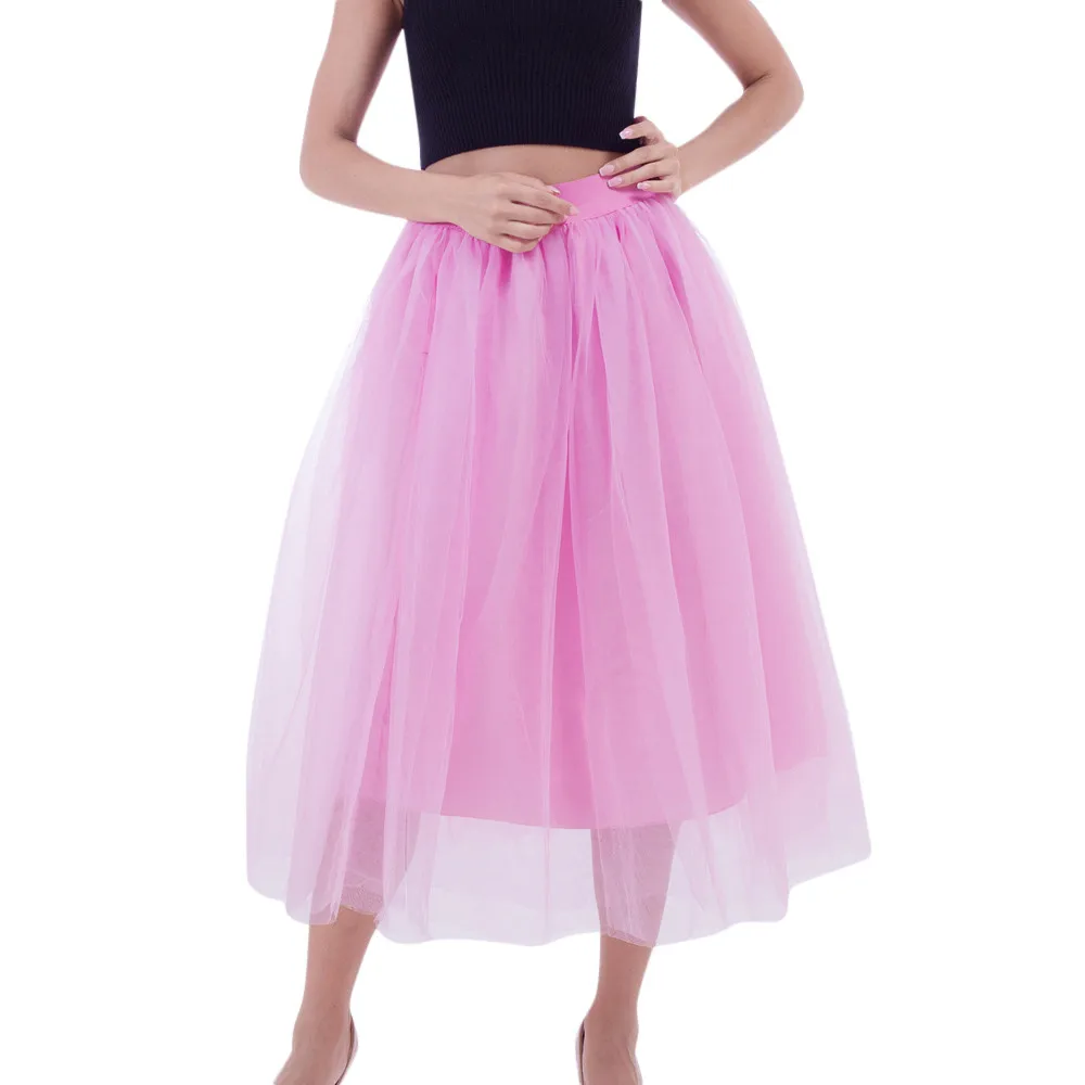 

Elegant Women Tulle Skirt Korean Fashion Mesh White A Line Ladies Pleated Skirt Summer Chic High Waist Black Party Faldas Skirt