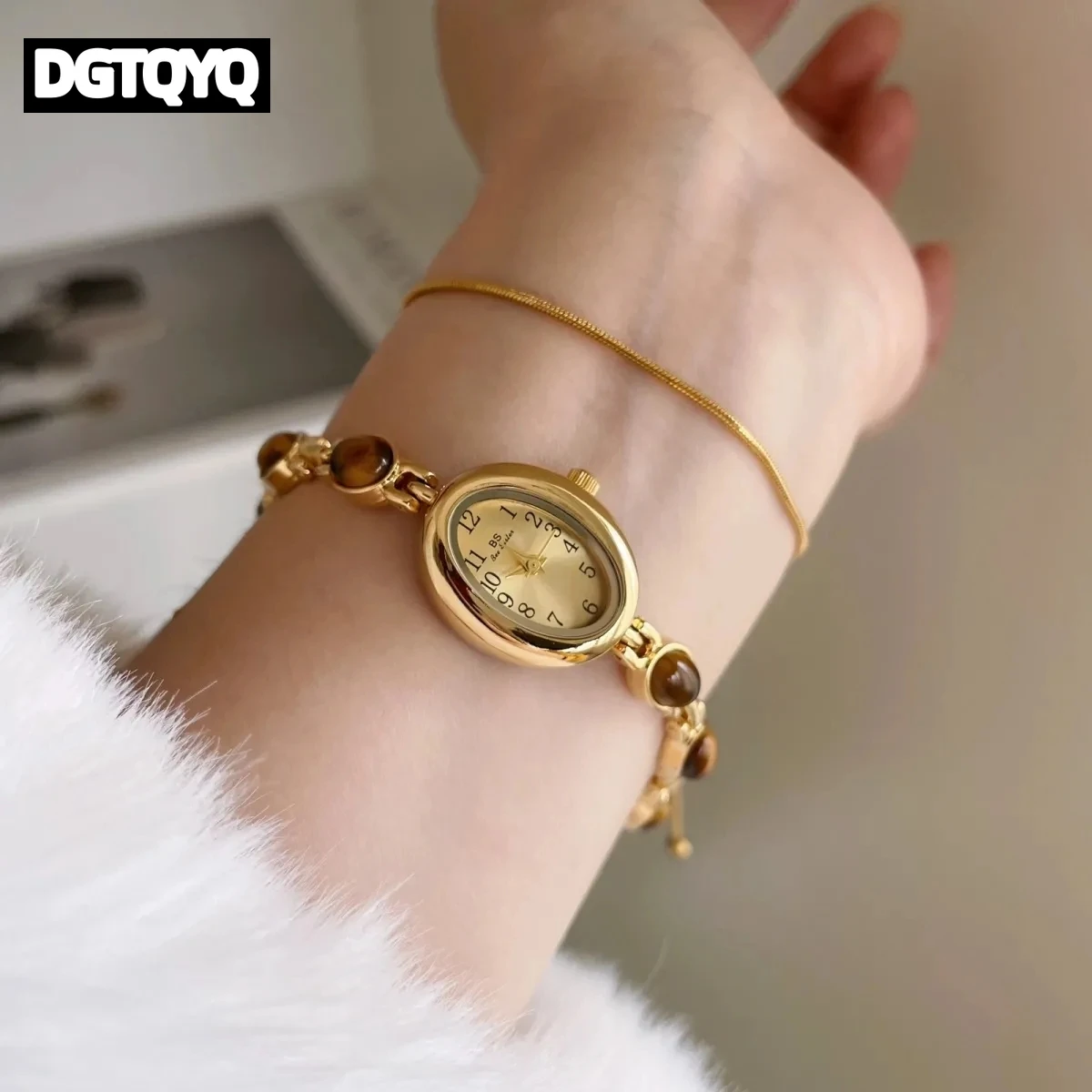 Luxury Vintage Quartz Women's Watches Fashion Natural Green Jade Bracelet Clock Numerals Small Oval Dial Watch Woman Accesories