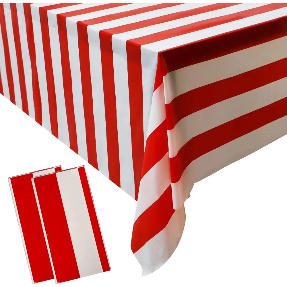 1/3pcs Red and White Striped Rectangular Tablecloths Plastic Tablecloths Red Striped Plastic Tablecloths Carnival Tablecloths