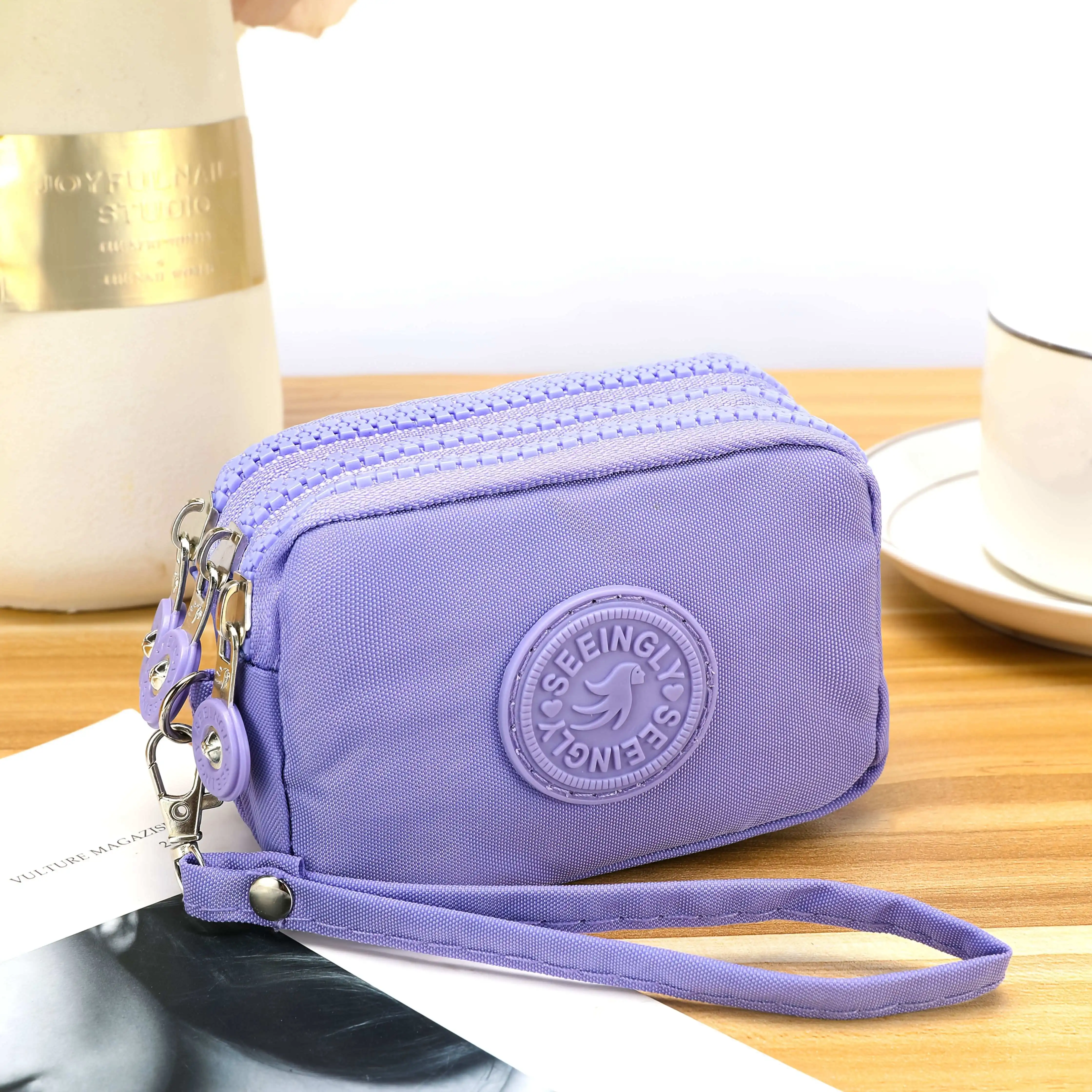 1pc Mini Easy Nylon Coin Purse - a Mini Key Pouch with Three Zippers, Perfect for Women As an Easy-To-Manage Small Wallet