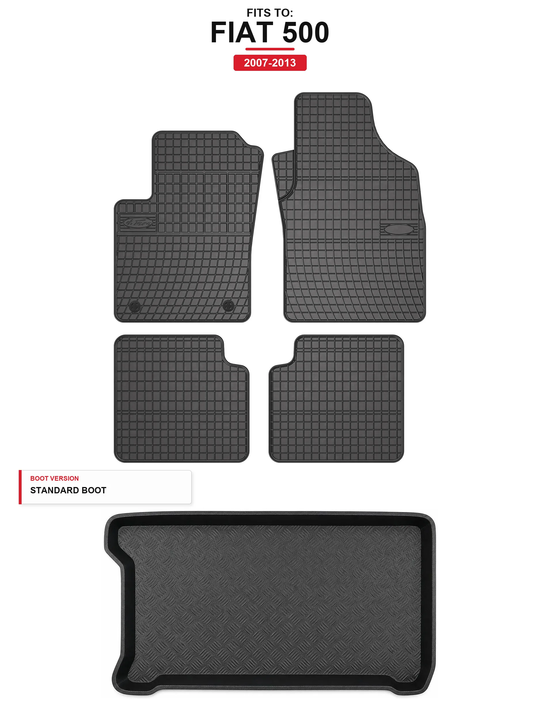 Solidpro Rubbermatten + kofferbakmat voor: Fiat 500 2007-2013 5 El.