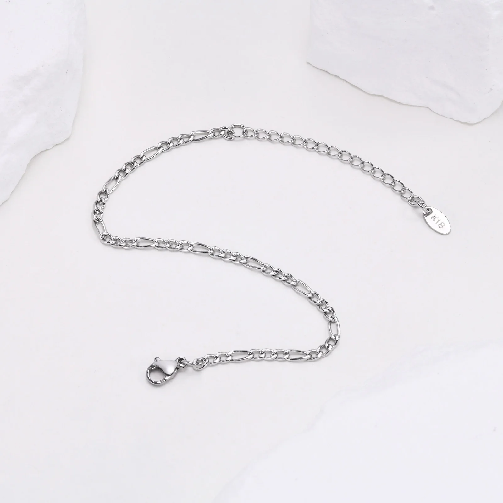 3mm Figaro Chain Bracelet Stainless Steel Gold Plated for Women Adjustable Link Jewelry Gift