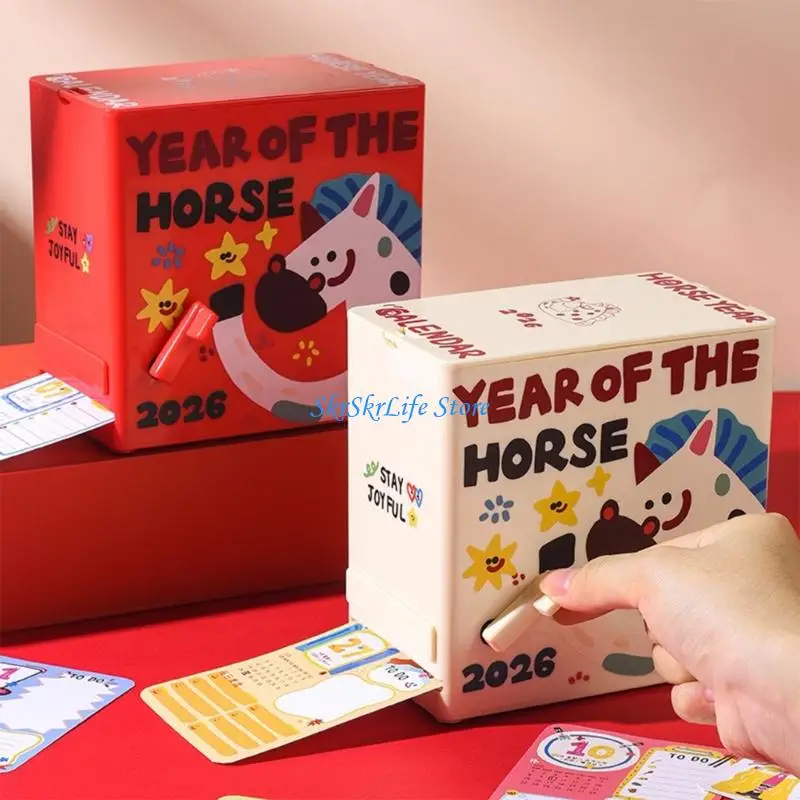 

E65E Daily Planner 2026 Cartoon Desk Calendar Manual Crank Auto Discipline Aid