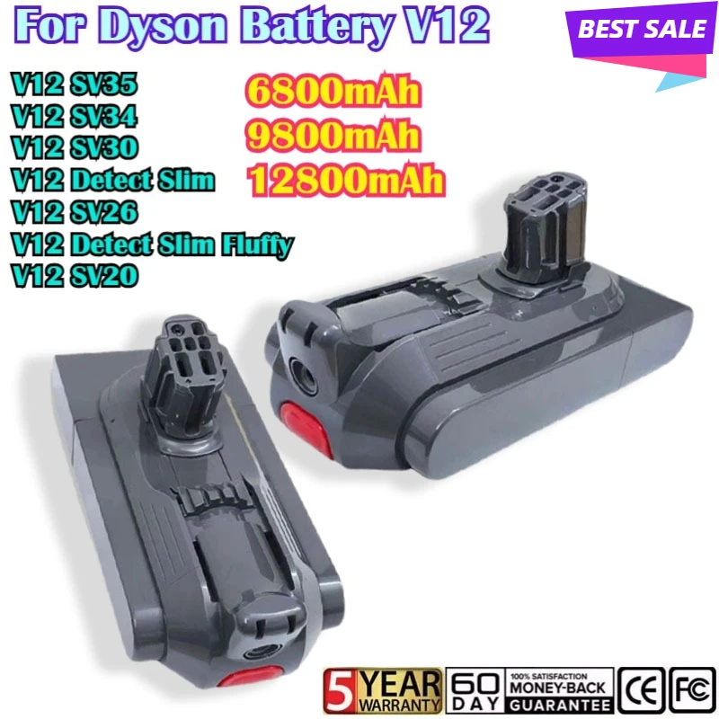 V12 For Dyson Battery 25.5V 12800mAh compatible with Dyson ultra-thin cordless models SV20 SV30 SV35 SV46 vacuum cleaner