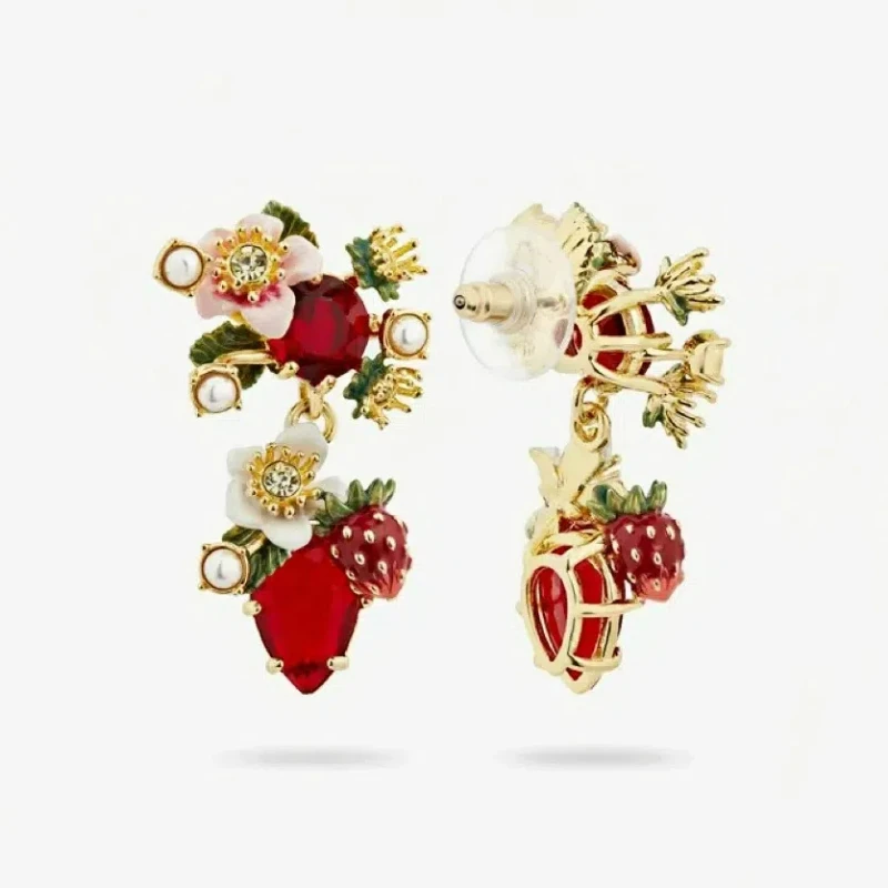 

Pastoral Style Hand-painted Enamel Color Zircon Vintage Flower Earrings for Women Exquisite Fashion Bloom Flower Christmas Gifts