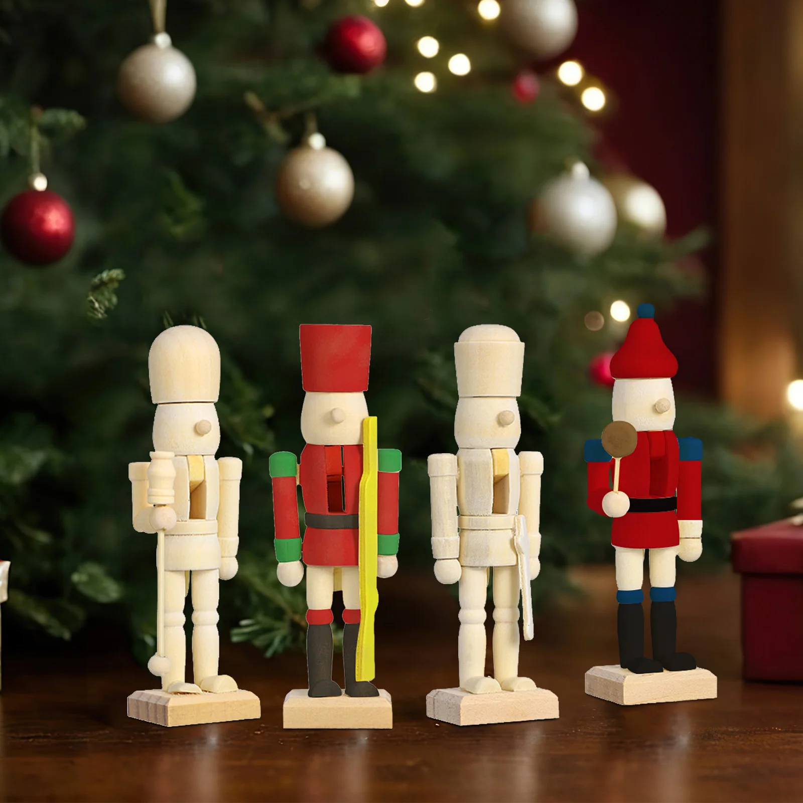 

12Pcs Christmas Nutcracker Wood Unpainted Decor Xmas Desktop Ornament Home DIY Craft Set Unfinished Nutcracker