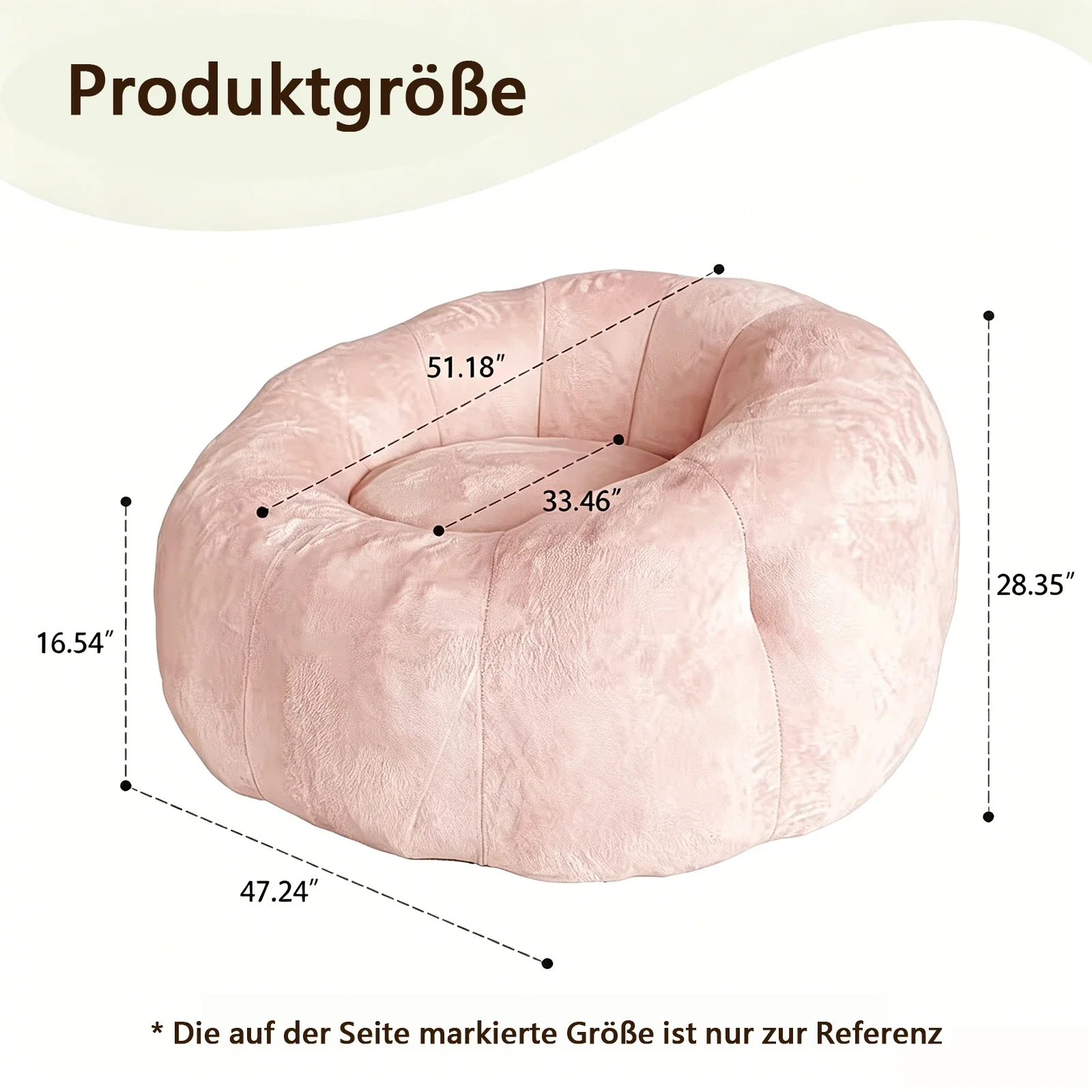 Fluffy Round Beanbag Chair, Giant Stuffed Beanbag Sofa for Adults, Comfy Lounge Chair for Reading Gaming Relaxing Living Room Bedroom