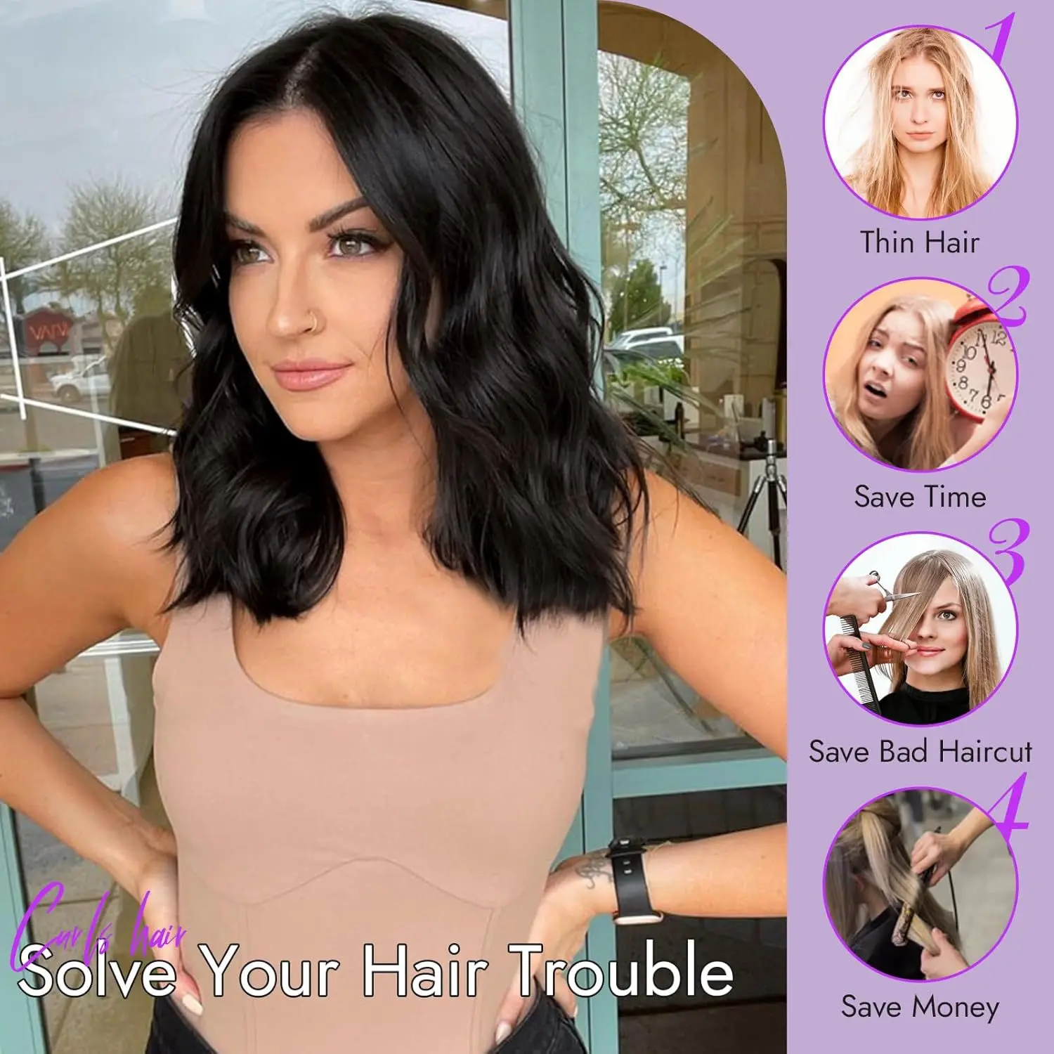 14inch Fashion Short Wavy Wigs for Women Natural Look Curly Bob Style Synthetic Heat Resistant Wigs Hairpieces Daily Hairstyle