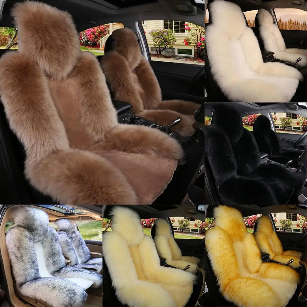 2024 Auto Luxury Universal Car Seat Covers 100% Australian Sheepskin Autumn Winter Warm Fur Seat Cover Car Interior Accessories