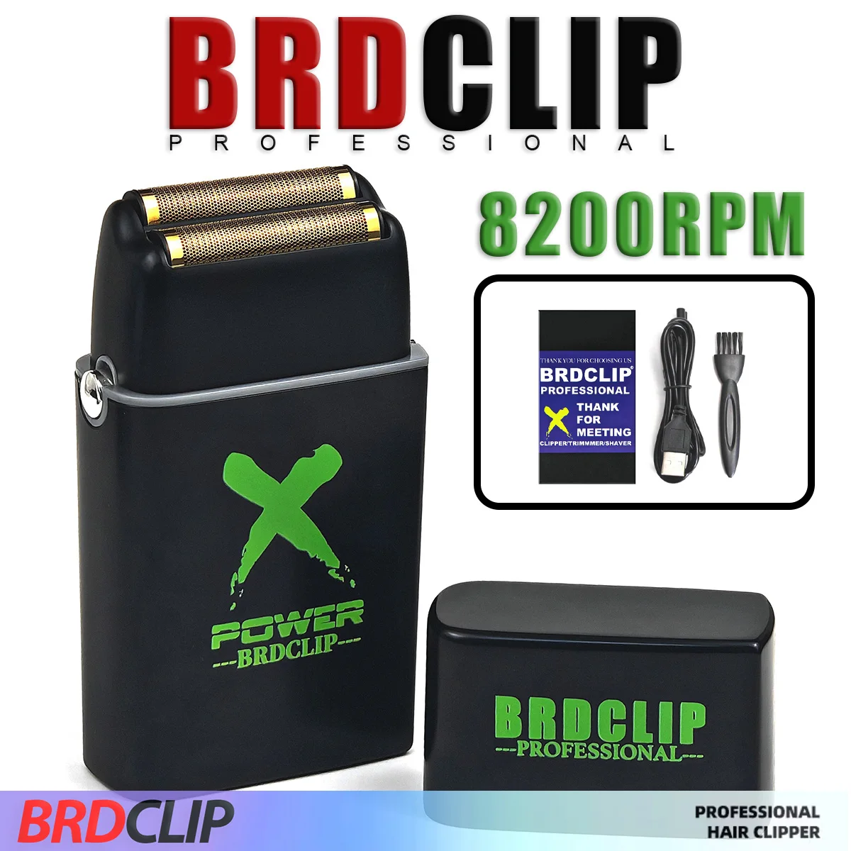 

BRDCLIP BL1S триммер для бороды, профессиональная Мужская бритва из двойной фольги, USB Беспроводная Машинка для стрижки волос 8200 об/мин