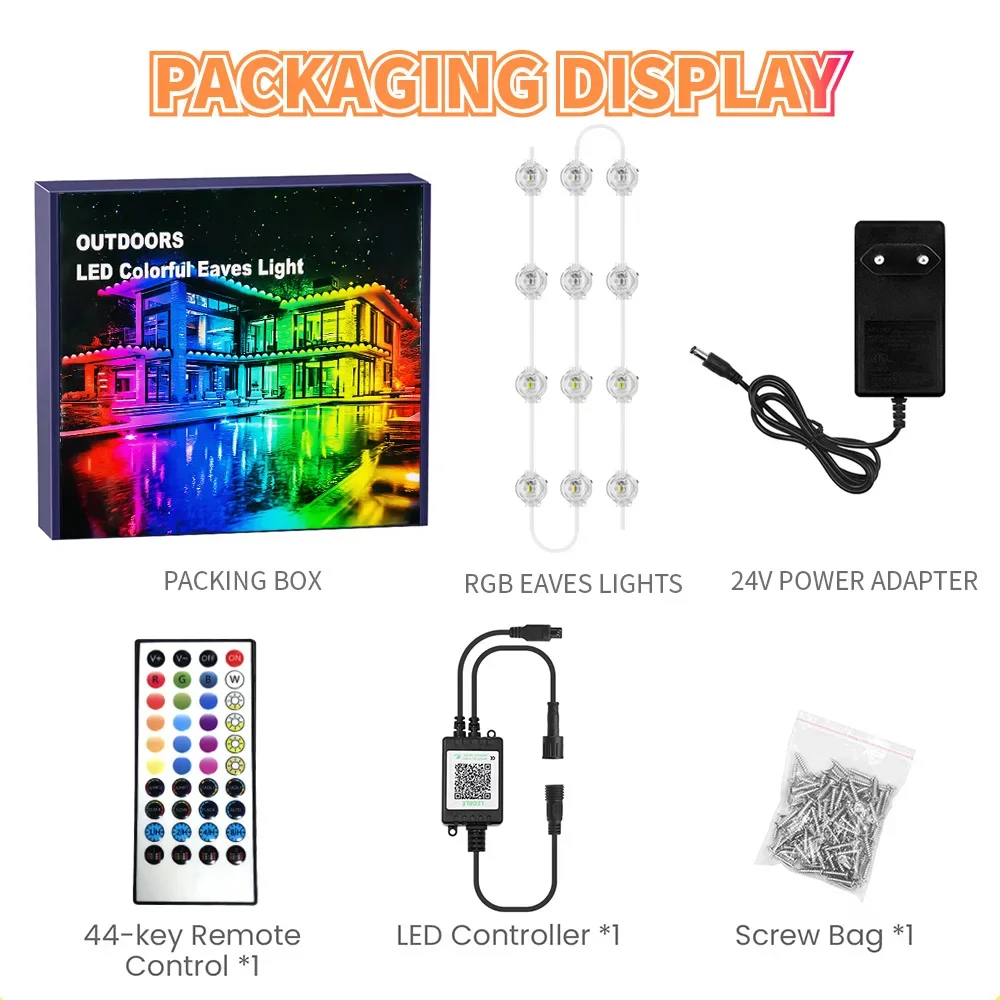 RGB Eaves LED Lights APP Bluetooth Strip Scene Modes 15M-90M Permanent Outdoor Light String for Wedding Outdoor Party Home Decor