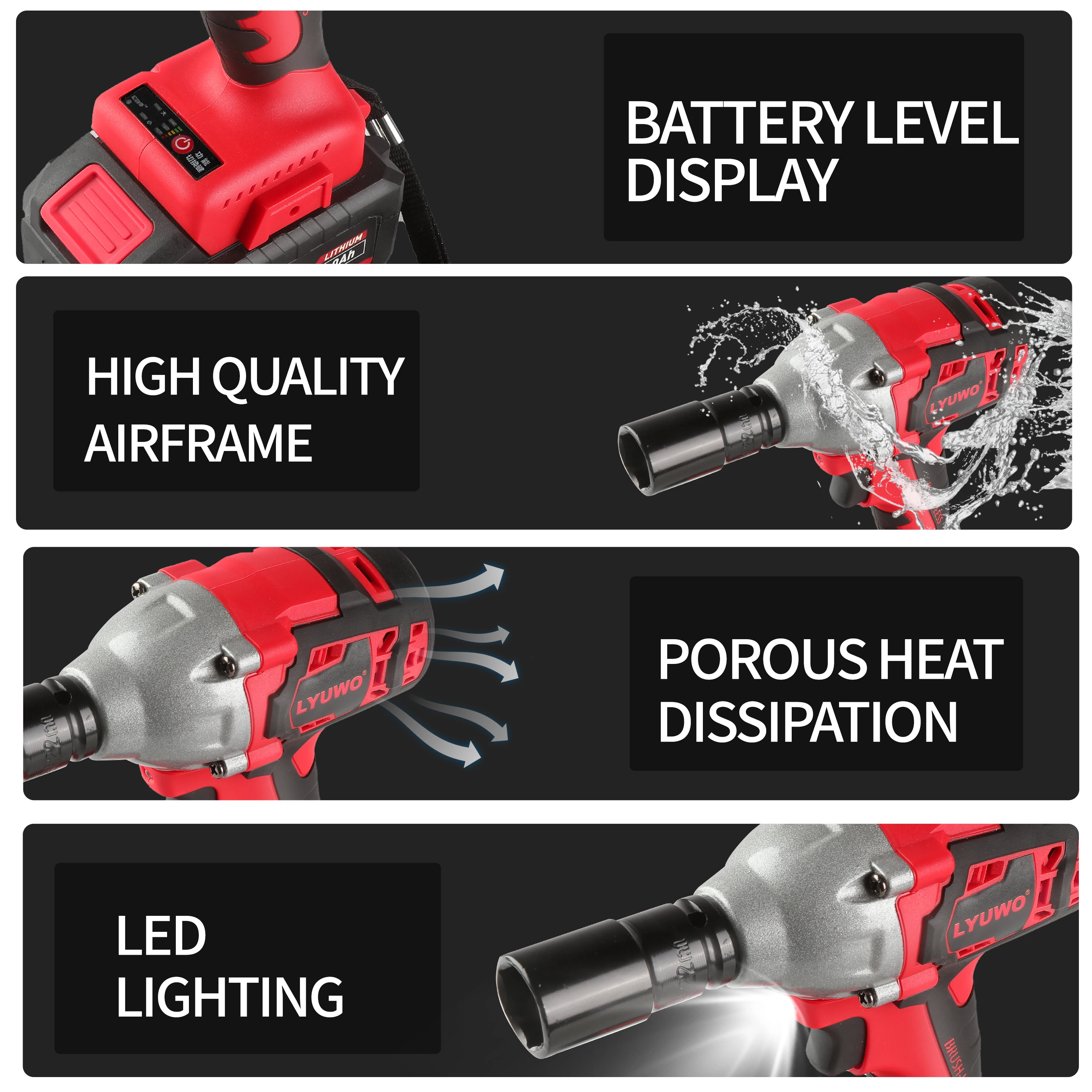 LYUWO 21V 420N. m Industrial Grade Impact Wrench For Automotive Repair, Woodworking, Lithium Battery, Brushless Electric Wrench