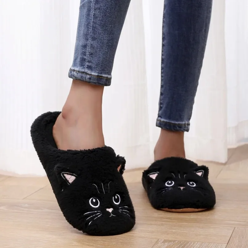 

Домашние тапочки, женские домашние тапочки с нечетким котом, мультяшным мехом, плюшевые домашние женские теплые зимние теплые туфли, пушистые забавные плоские шлепанцы