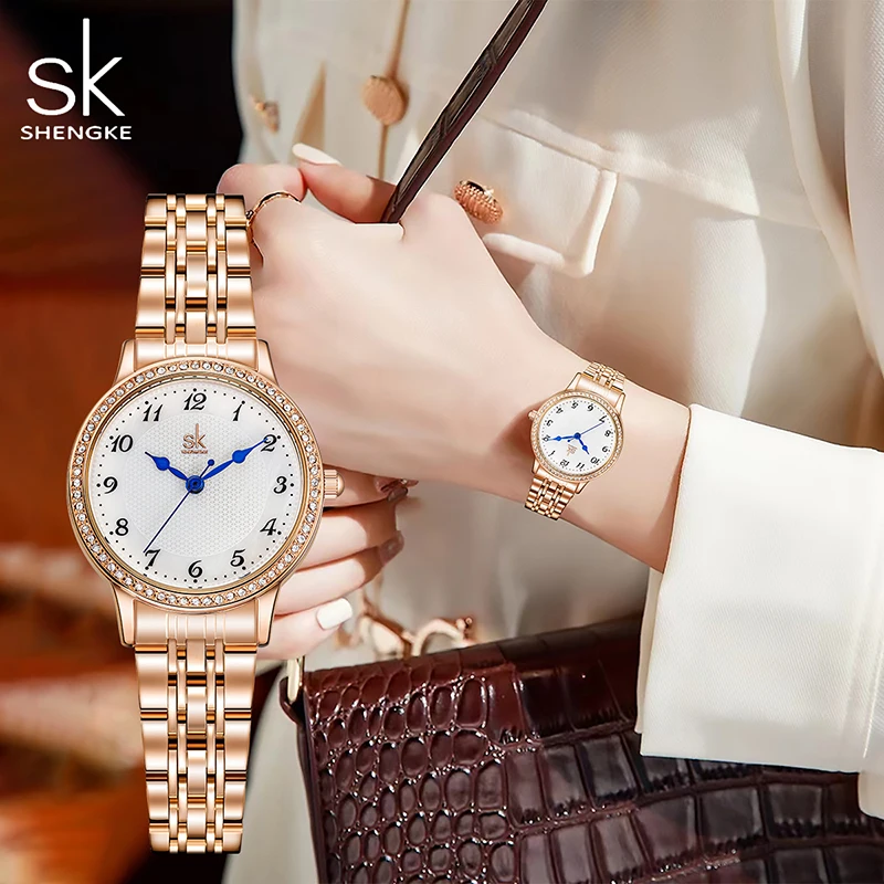 Swiss Brand Shengke Women Watch Stainless Steel Rose Gold Simple Waterproof Luminous Ladies Watches Luxury Quartz Elegant Clock