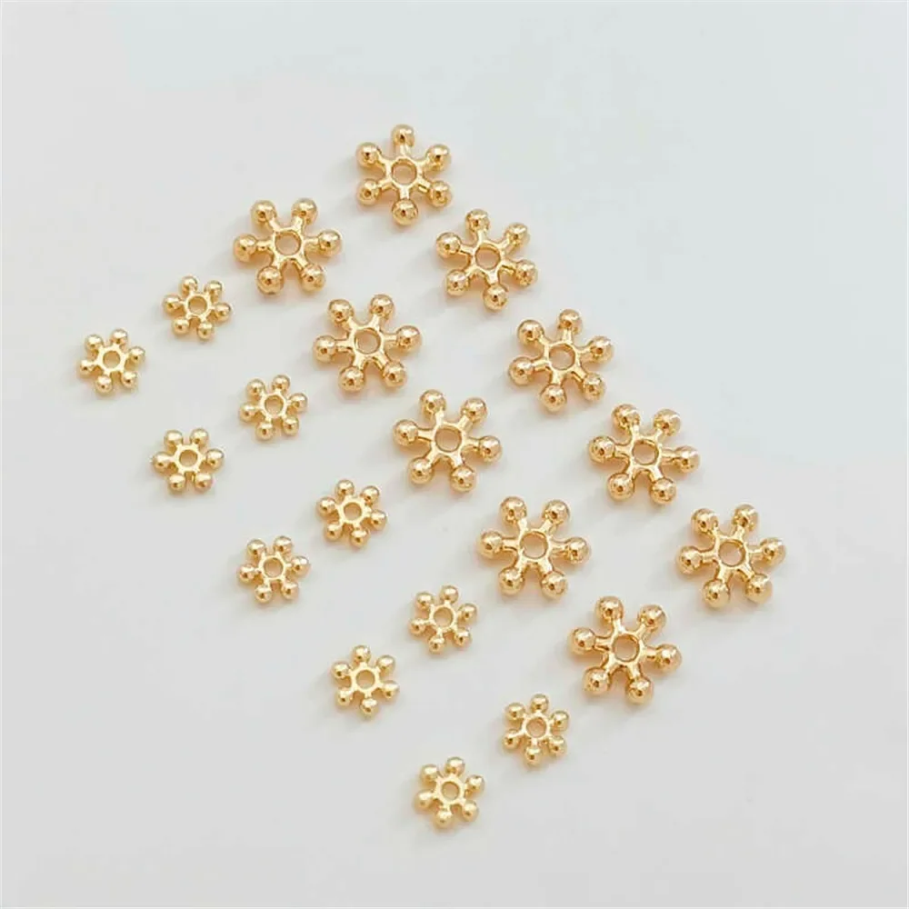 14K Gold-plated Snowflake Flake Flower Spacer Beads Loose Beads Handmade Diy Bracelet Earrings Material Accessories Ornaments