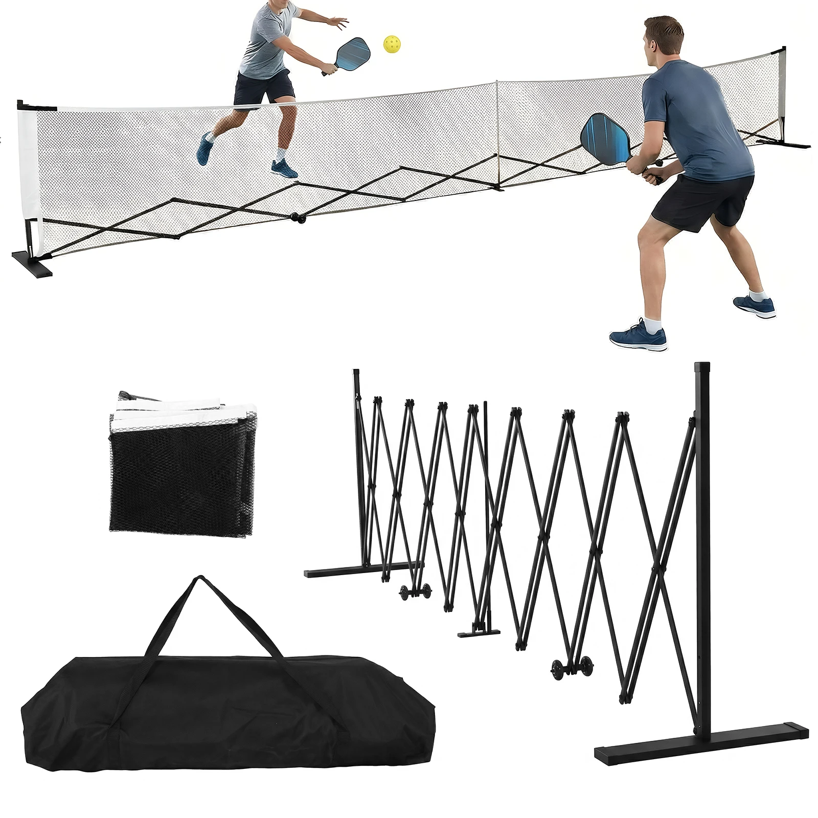 

22ft Telescopic Peak Ball Posts with Wheels Movable Net Posts Frame Pickleball Training Netting for Indoor & Outdoor Courts