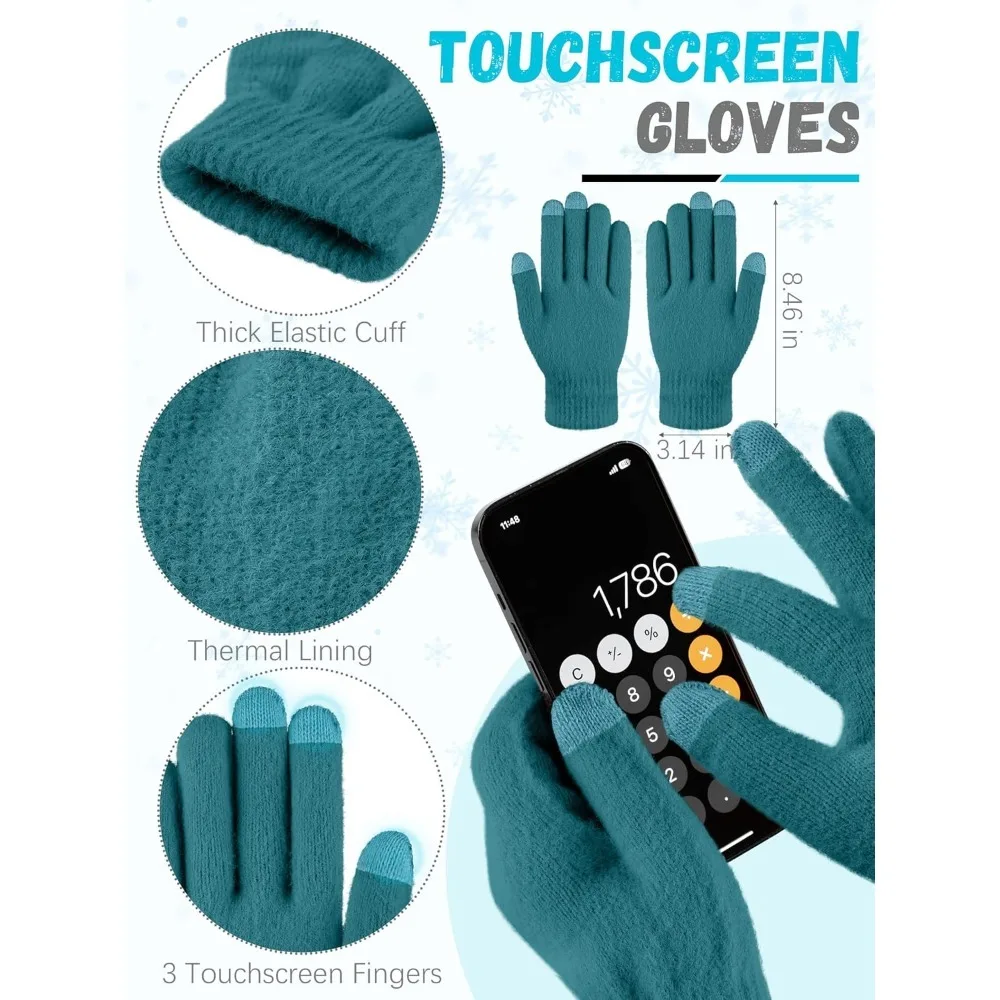الشتاء قبعة قبعة وشاح قفازات، الدافئة الصوف متماسكة قبعة وشاح طويل الرقبة أدفأ شاشة تعمل باللمس قفازات الشتاء مجموعة هدايا للنساء