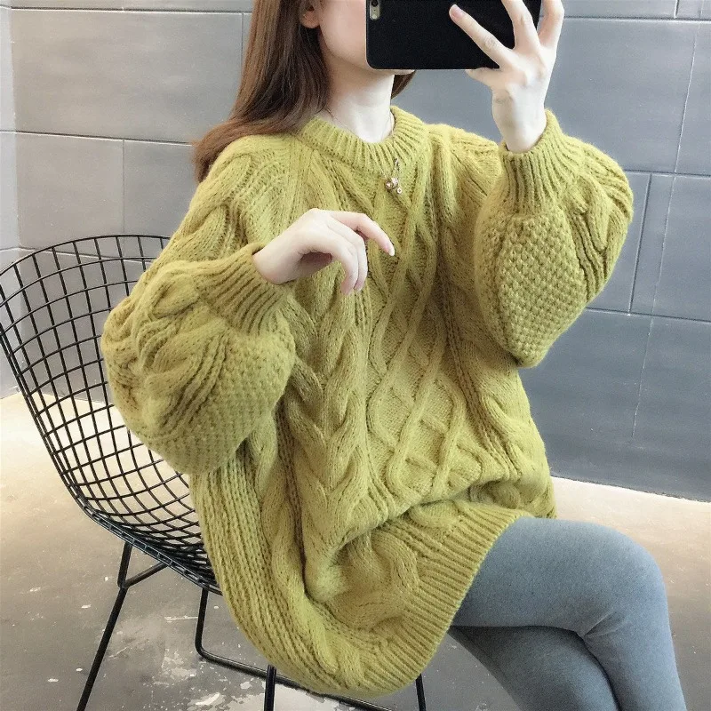 Suéteres de punto para mujer, jersey térmico liso y cálido, moda coreana en promoción, jersey holgado de estilo perezoso para otoño