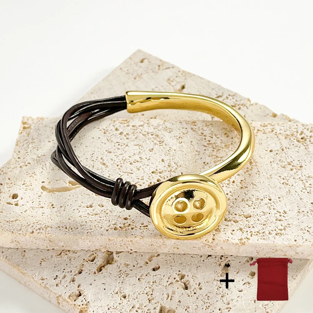 

Exquisite U-NO gold creative leather rope buttons bracelet,spanish jewelry,high quality,hot sale,free delivery