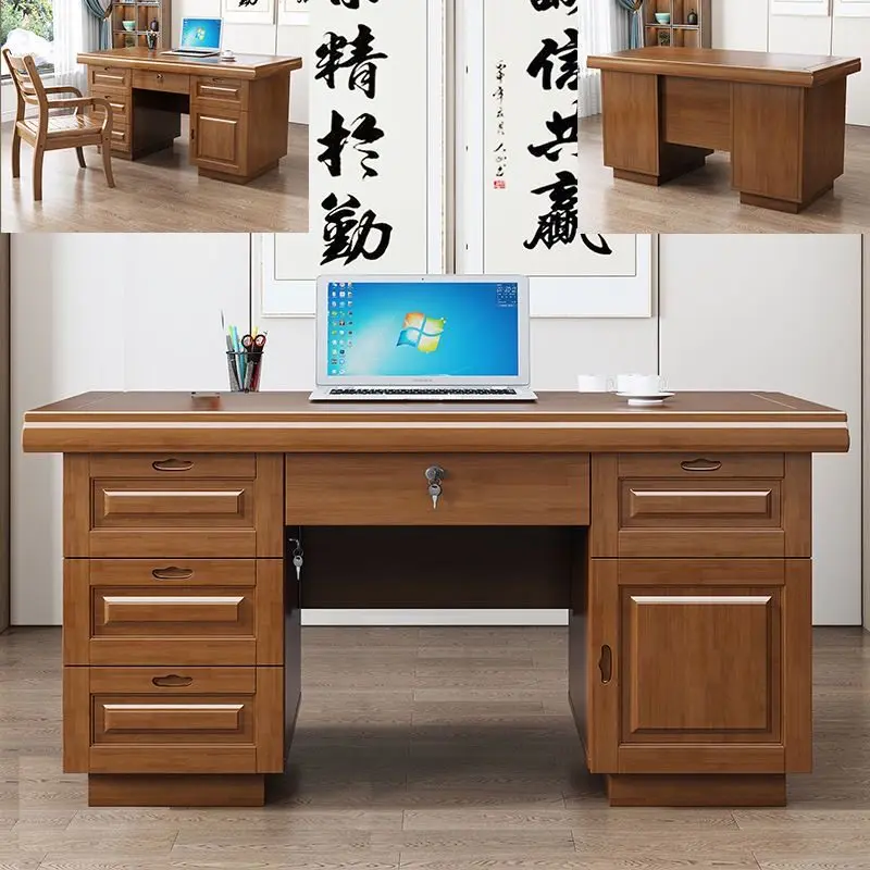 Solid Wood Computer Desk Minimalist Home Desk With Multiple Storage Drawers Gaming Office Workstation Office Furniture