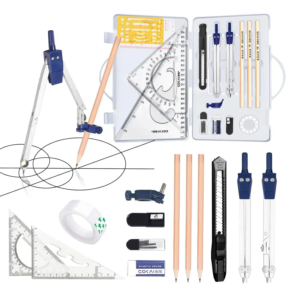 conjunto-de-desenho-geometrico-de-15-pecas-com-estojo-portatil-compassos-metalicos-duplos-reguas-transparentes-e-gabaritos-para-escola-matematica-e-desenho-tecnico