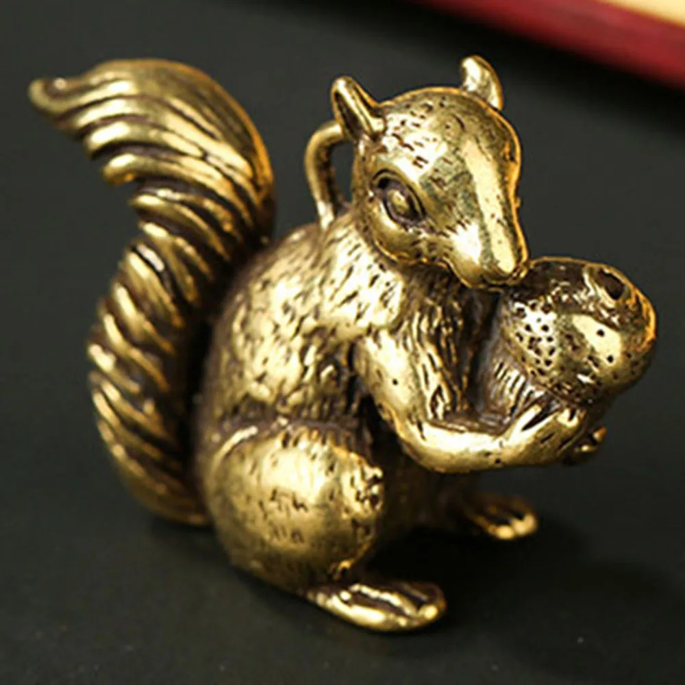 Vintage Lucky Wealth Brass Squirrel Holds Pine Nut Car Keychain Pendant Ornament Brass Squirrel Ornament Squirrel Baozi Car Keyc