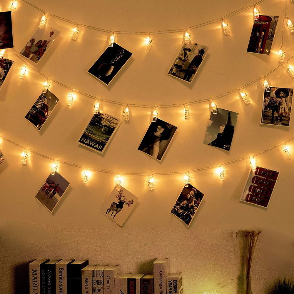 3M 6M 10M Photo Clip Holder LED String lights AC220V EU Plug Christmas Pop Year Party Wedding Ramadan Decoration Fairy Garland