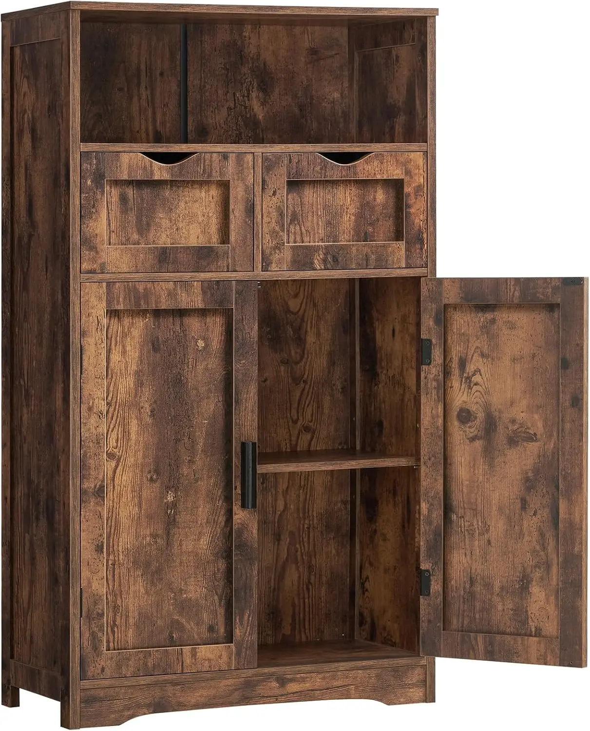 

Rustic Brown Storage Cabinet with 2 Drawers & Adjustable Shelves for Living Room and Home Office