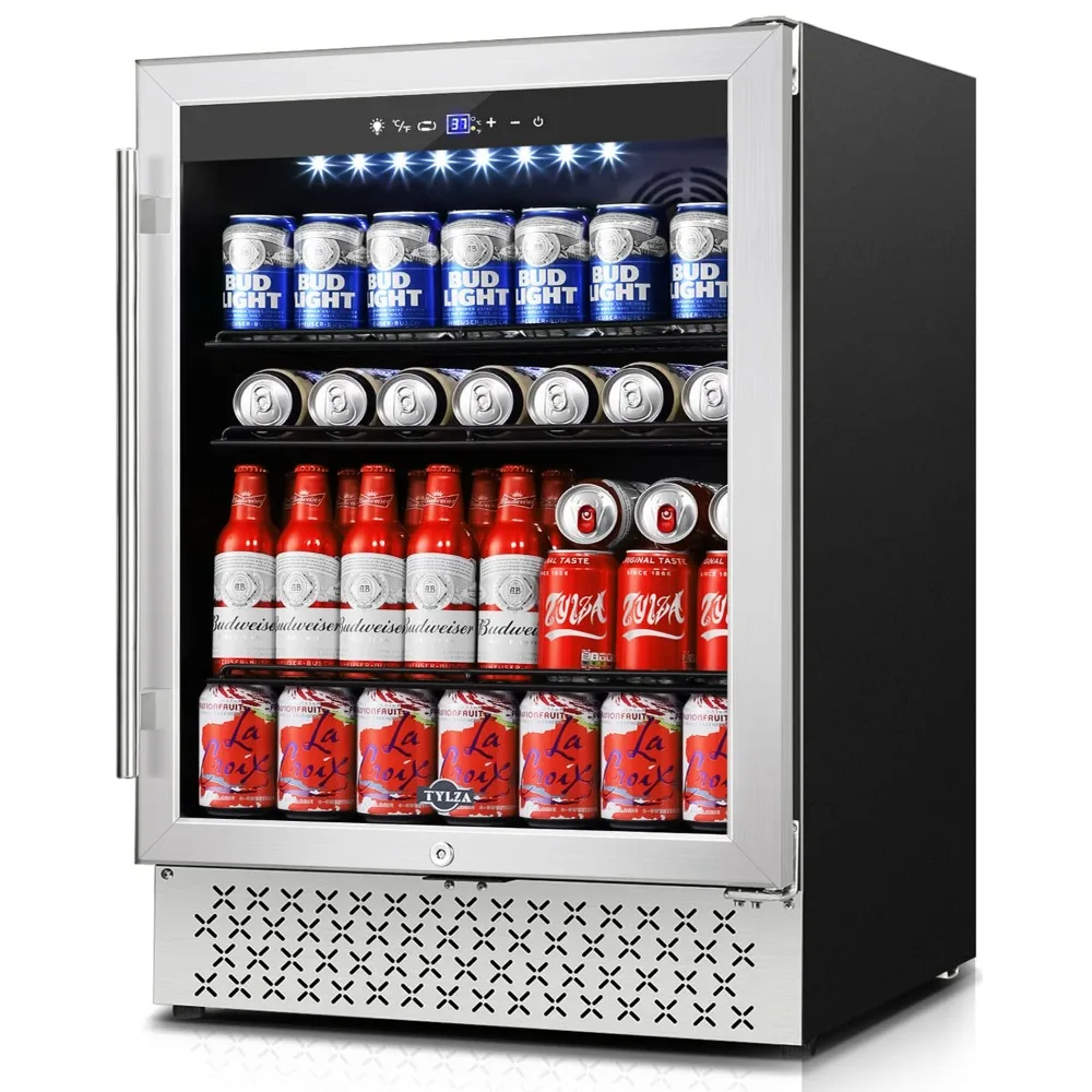 Beverage Refrigerator 24 Inch, 190 Can Built-in/Freestanding Beverage Cooler Fridge with Glass Door for Beer and Soda or Wine