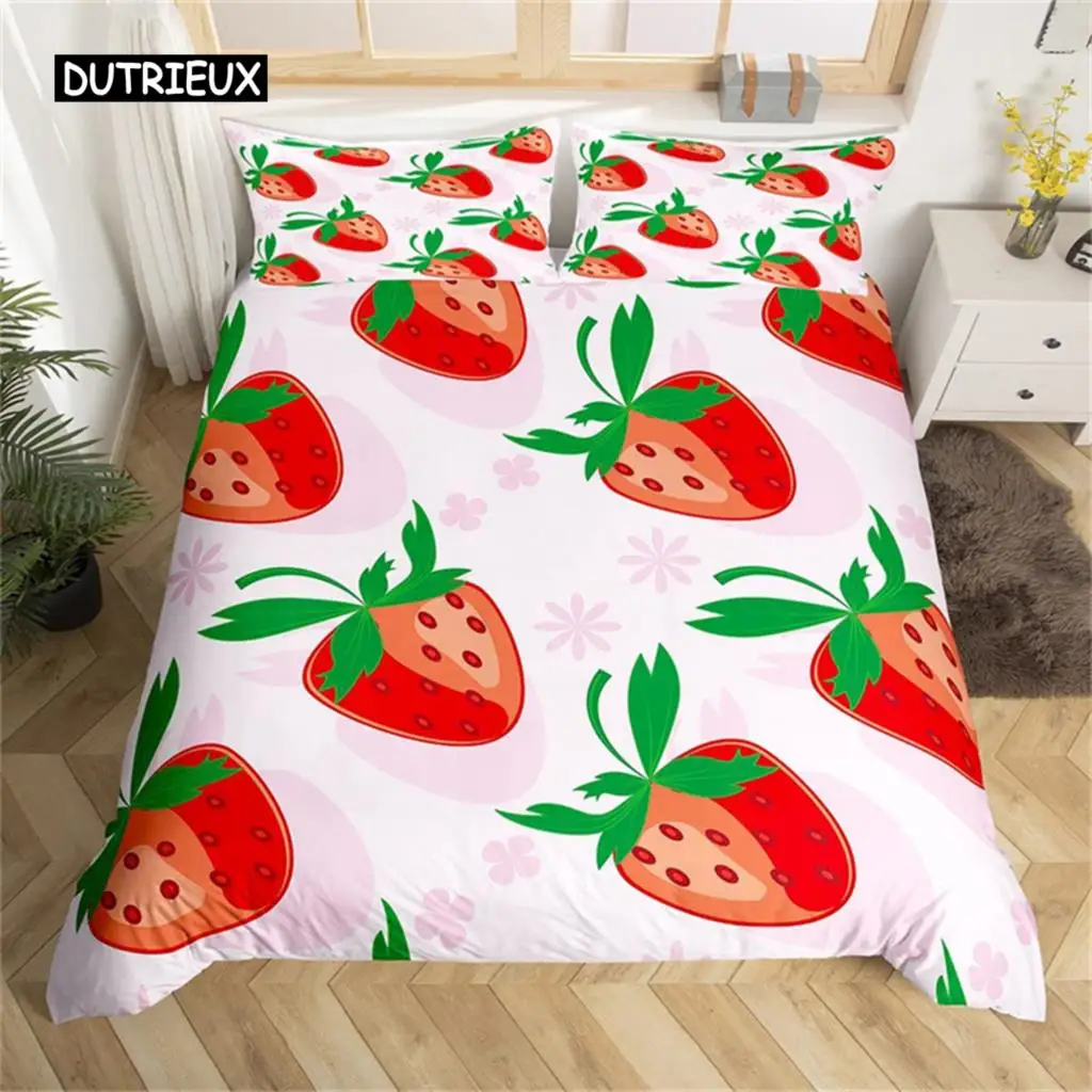 

Duvet Cover Lovely Cartoon Strawberry Bedding For Girl Teen Set Microfiber Blue Star Yellow Floral Quilt Cover Bedroom Decor