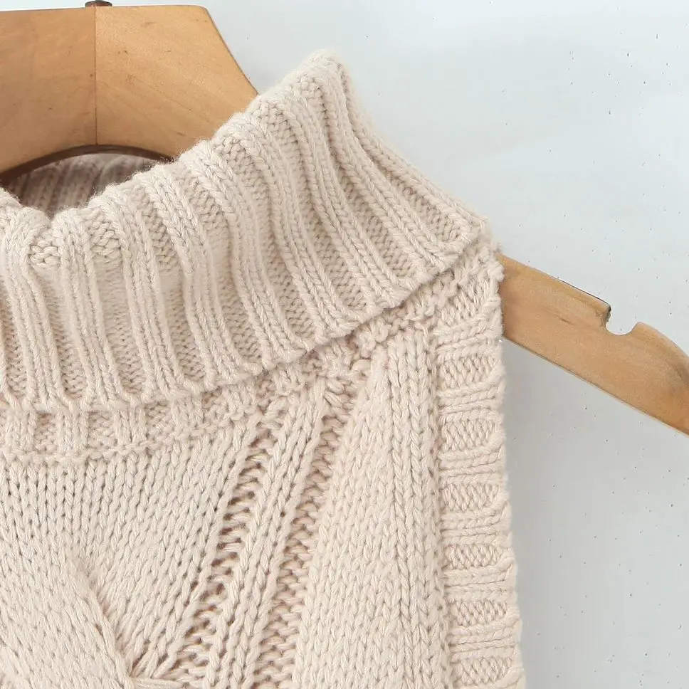 2025 Sexy High Collar Sleeveless Knitted Sweater Dress Women Contrast Color Hem Package Hips Short Tank Dresses Skinny Robe