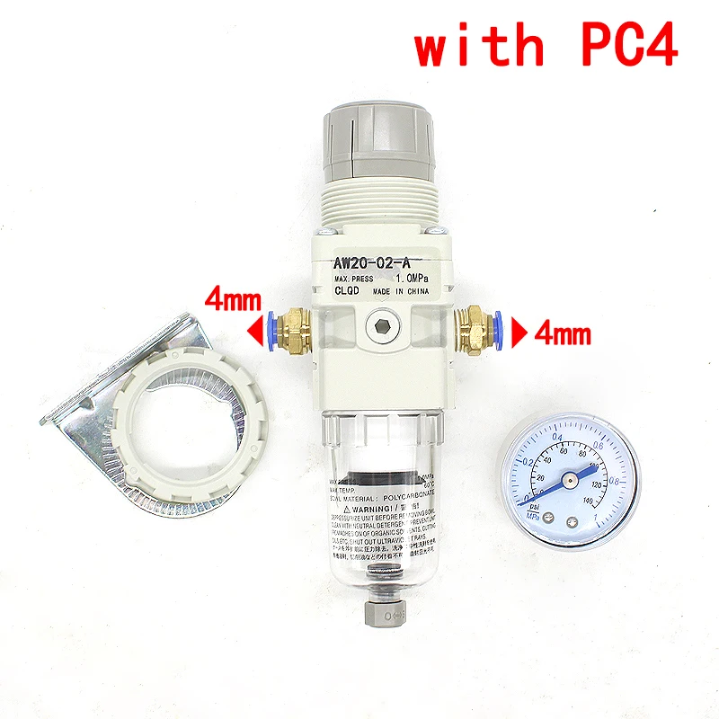 AW20-02-A 1/4 Pneumatic Filter Air Treatment Unit Pressure Regulator Compressor Reducing Valve Oil Water Separation