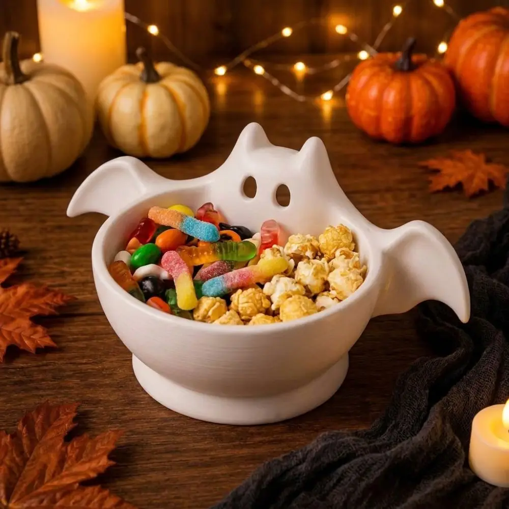 3D Printed Halloween Bat Shaped Storage Bowl Luminous Gothic Halloween Snack Bowl Cute Non-Slip Base