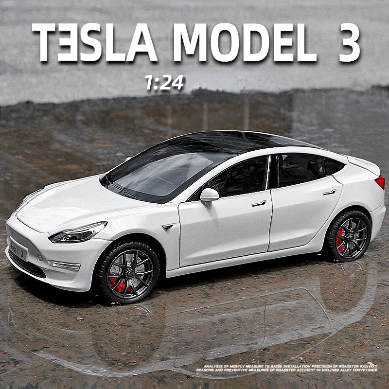 

Simualtion 1:24 Scale Tesla Model3 Alloy Car Model with Sound and Light Pullback Diecast Metal Voiture Miniature Boys Car Toys