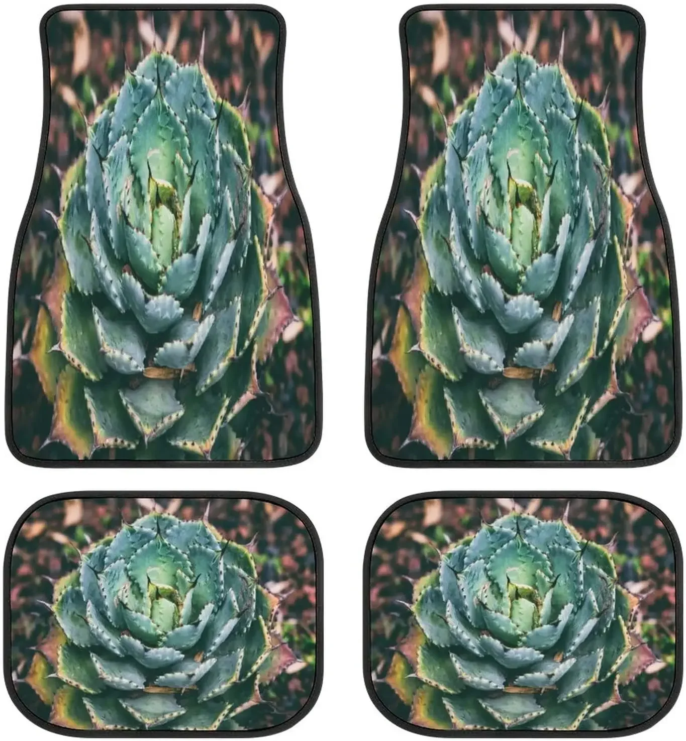 Small Cactus Plant Blue Car Mats Front&Rear 4-Piece Full Set Carpet Car SUV Truck Floor Mats with Non Slip Back