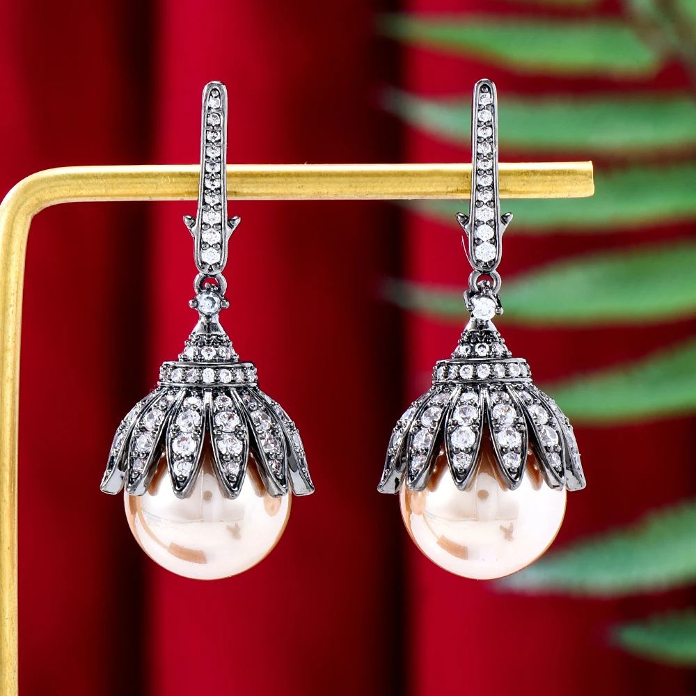 

Soramoore BOHO Charm Facebook Ins Luxury CZ Pearl Ball Drop Earrings For Women Wedding Bridal Jewelry aretes de mujer modernos