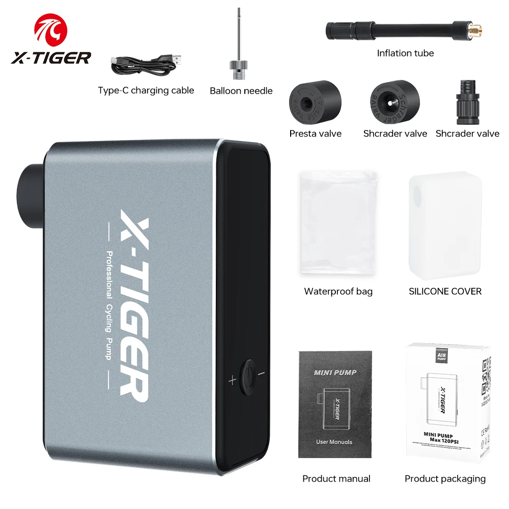 

X-TIGER Bicycle Inflatable Pump LED Screen Display Mini Portable Pump High Pressure Electric Pump Can Be Put In The Tail Bag