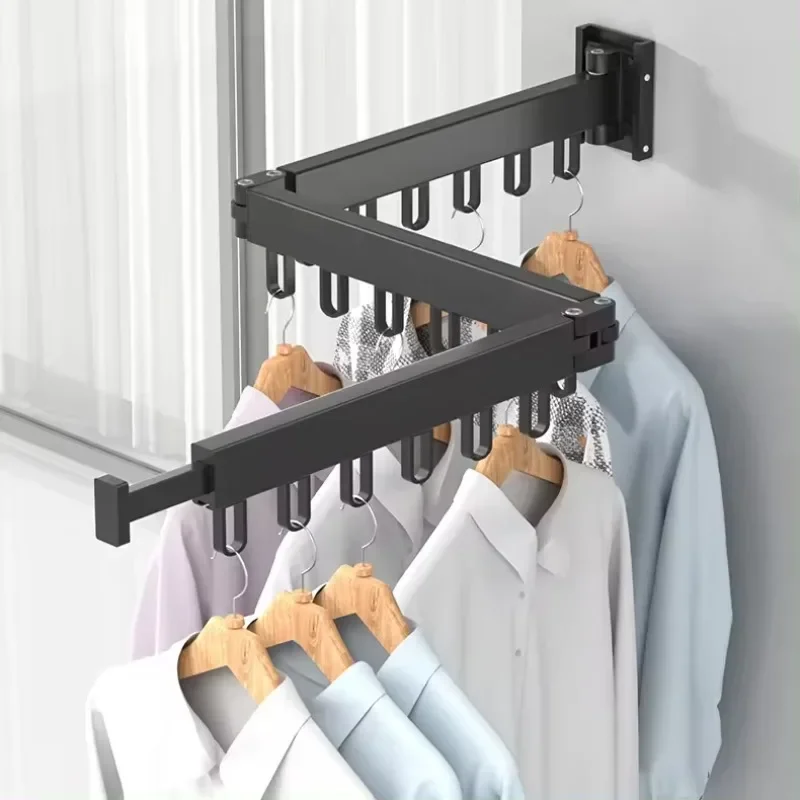 Aluminum Folding Clothes Drying Rack, Foldable Telescopic Wall-mounted Collapsible Drying Rack for Balcony Laundry Bathroom