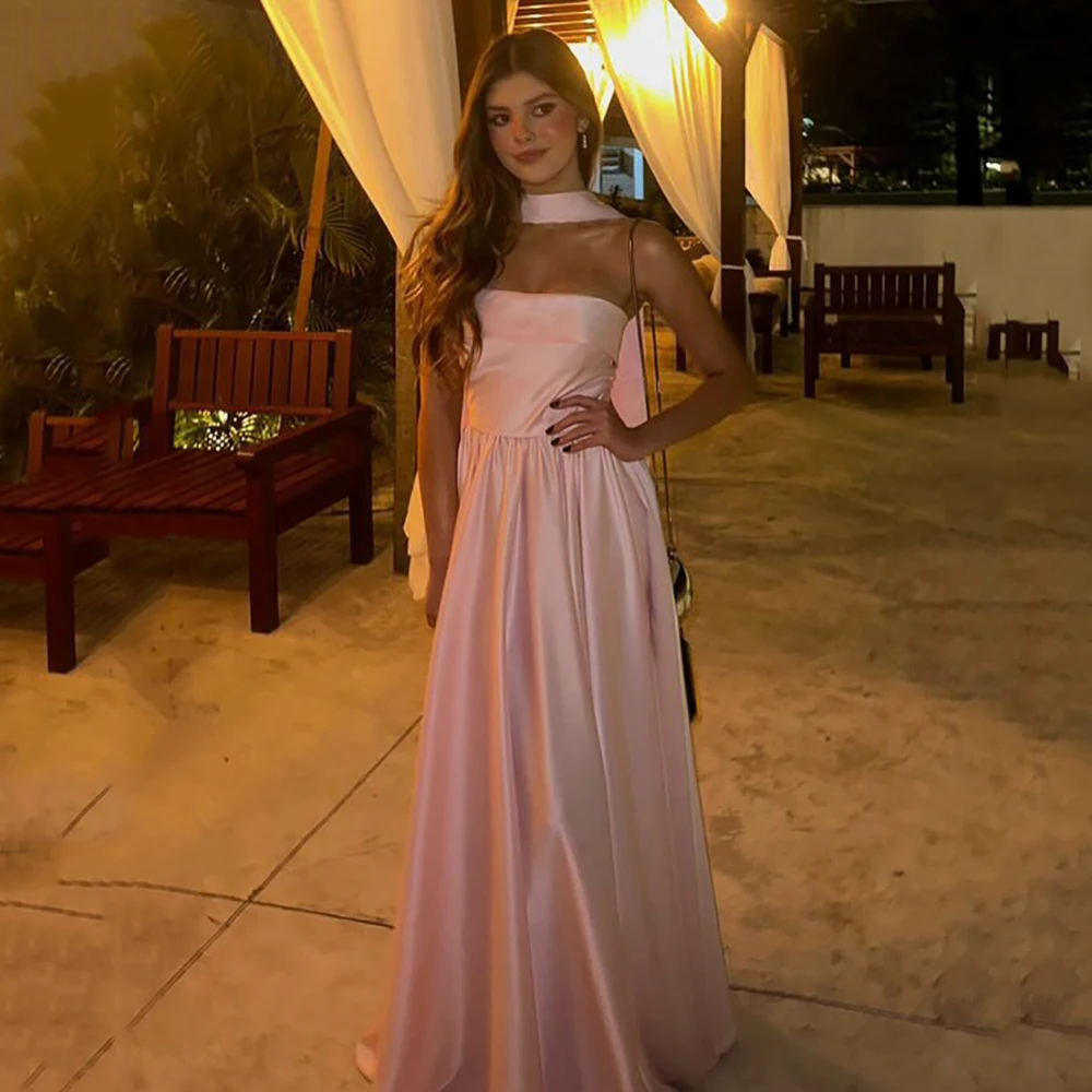 

Msikoods Elegant Satin Pink Evening Dresses Formal Floor Length Women Guest Prom Dress for Weddings Parties 2025 Customized