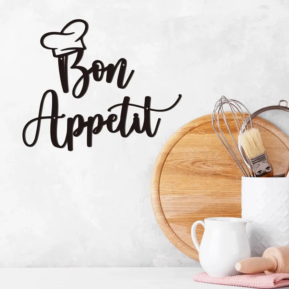 French text bon appetit Iron Frase Wall Hanging For Kitchen Room Decor Metal Cook Sign