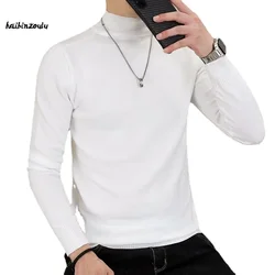 Men's Half Turtleneck Black and White Long Sleeve Knit Sweater