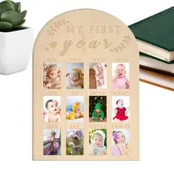 Unisex Toddler Memory Book Photo Display Memory Book Wood Board Toddler First Year Photo Frame Milestone Board For Toddler