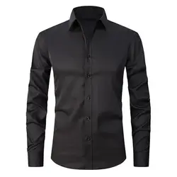 Men's Long-sleeved Casual Shirt Solid Color Mercerized Vertical Shirt Black White Business Shirt Wedding Formal camisa masculina