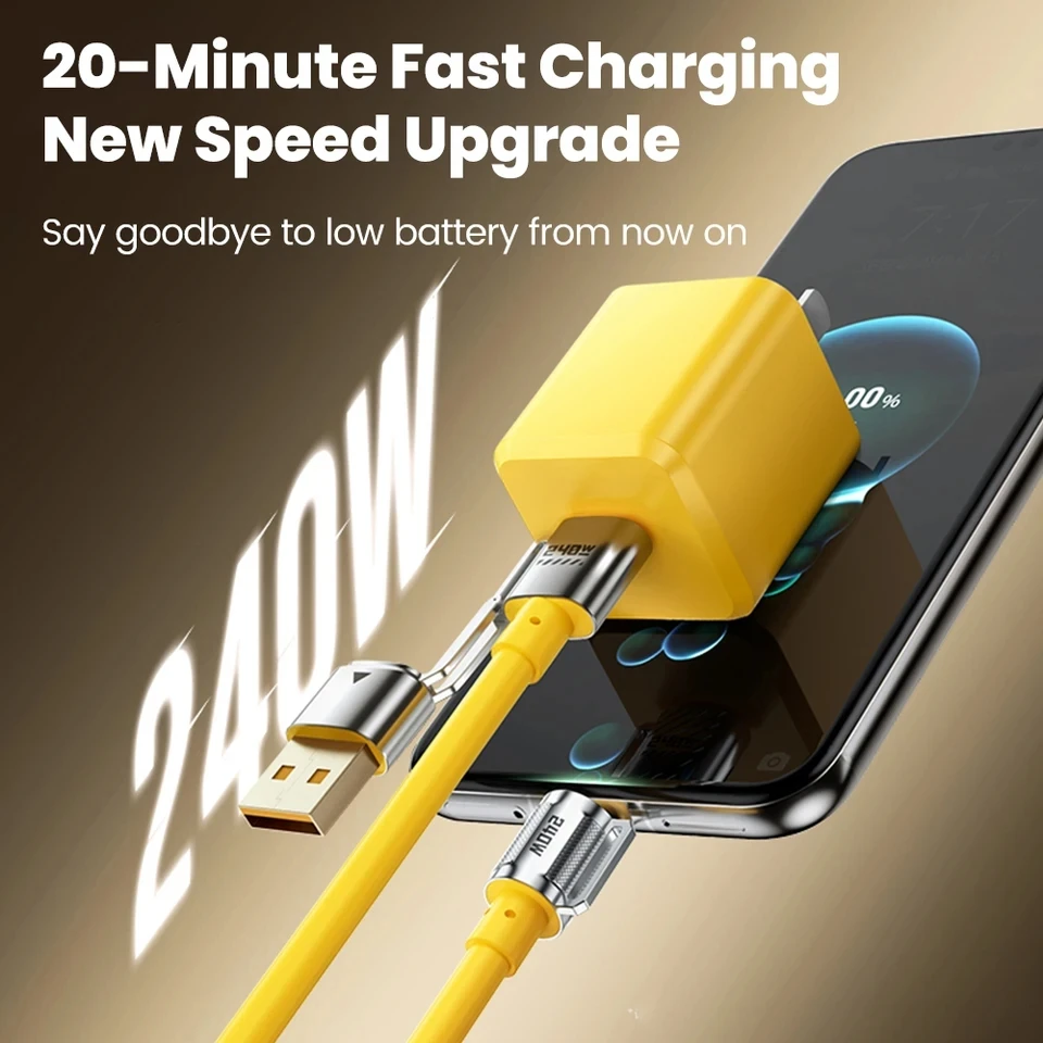 Compact 240W 4 in 1 USB C Fast Charger Cable Zinc Alloy 1PCS for iPhone 15 16 Pro Samsung Huawei Xiaomi