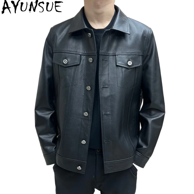 

AYUNSUETop многослойные куртки из воловьей кожи для мужчин, весенне-осенние короткие мотоциклетные куртки из натуральной кожи, мужское пальто из натуральной коровьей кожи