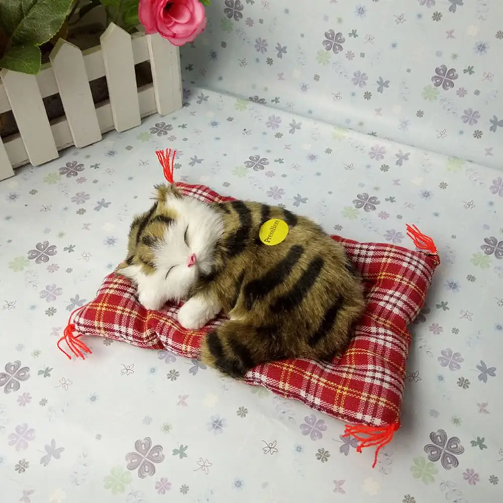 Simulation Sleeping Cat Figurines Cute Kitten Stuffed Plush Toys for Kids Car Ornaments Home Decoration Cloth Pad Plush Cat Doll