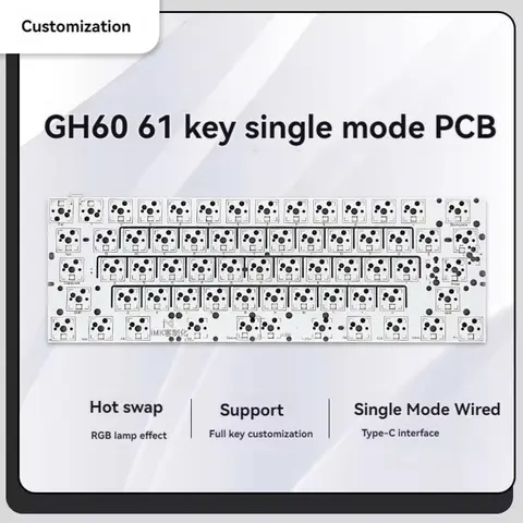 Wooting 기계식 키보드용 PCB 보드, DIY 커스텀 GH60 61 키, 단일 모드 핫스왑 RGB 단일 키 슬롯, VIA 지원