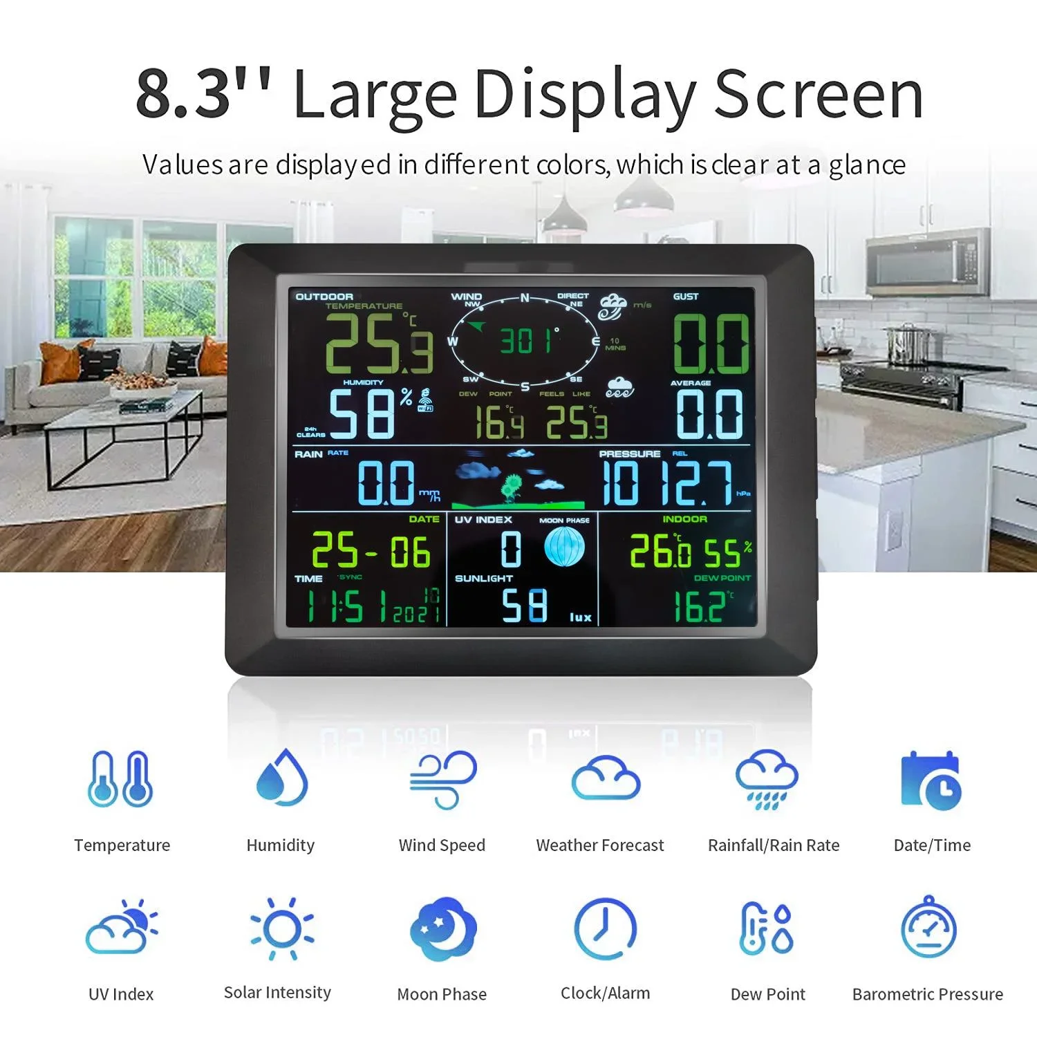 Large Screen WiFi Wireless Weather Station 24H Weather Forecast Measurement Wind Speed Rainfall Temperature Humidity UV factory