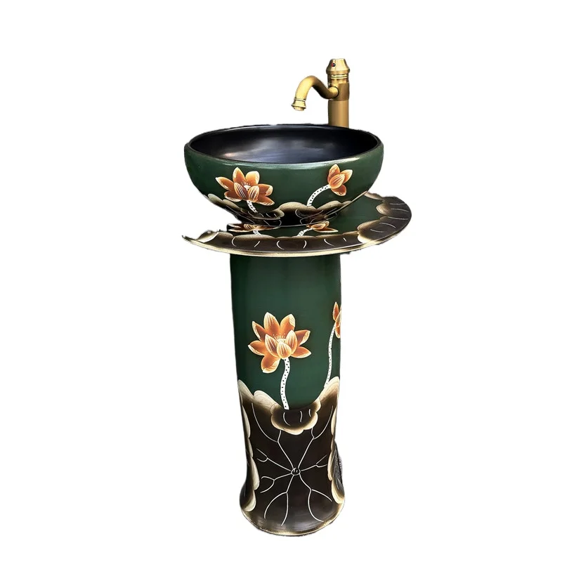 

Lotus column basin Ceramic column type floor-to-ceiling washbasin Balcony washbasin Outdoor integrated floor basin Garden